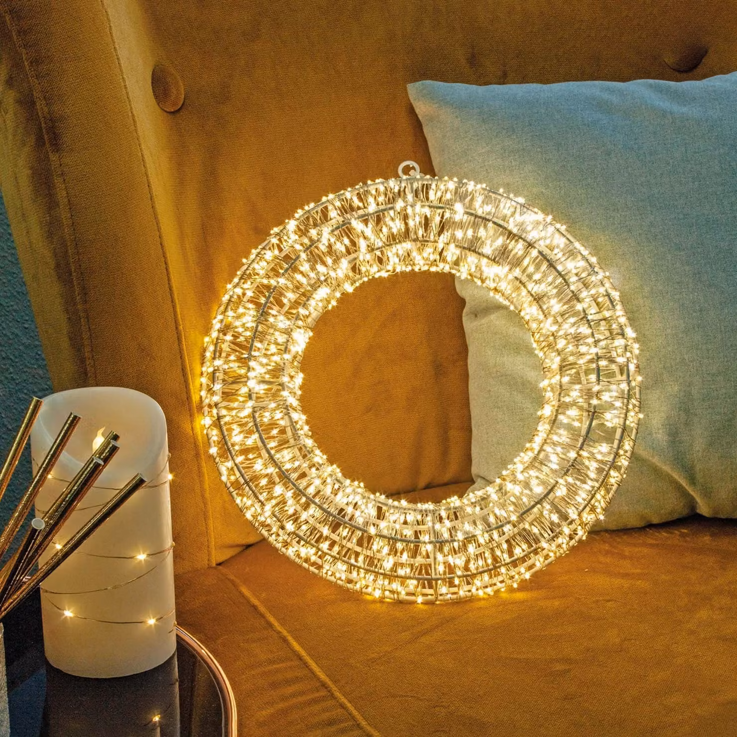 Ghirlanda luminosa a LED, 30 cm, 1440 LED bianchi caldi, con timer, per interni ed esterni