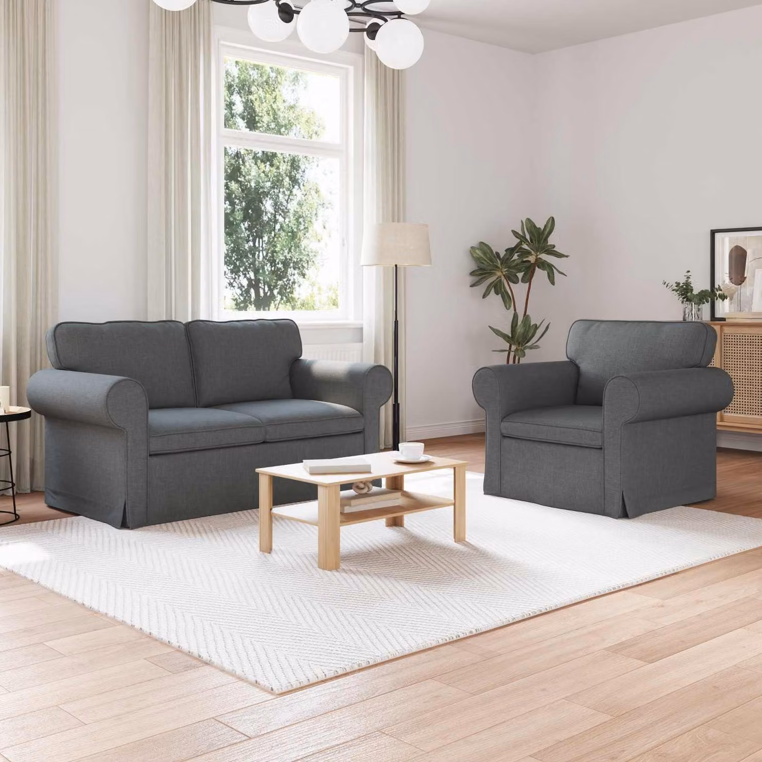 Set di 2 divani vidaXL moderni in tessuto grigio scuro con struttura in metallo L: 155 cm, P: 82 cm, H: 80 cm – 1