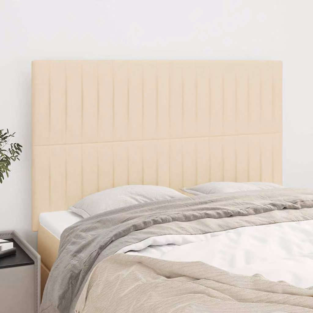 Testiera per letto vidaXL in tessuto beige con struttura in legno L: 144 cm, P: 5 cm, H: 118-128 cm