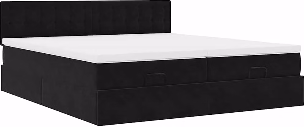 Struttura Letto Pouf con Materassi Nero 160x200 cm in Velluto