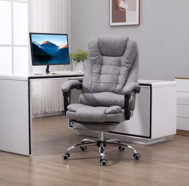 Sedia da ufficio ergonomica grigia con massaggio, calore, poggiapiedi 135°