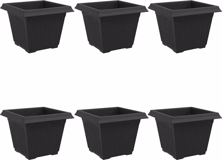 Vaso quadrato per fiori 6 pcs Nero 28,5 x 28,5 x 22 cm Plastica