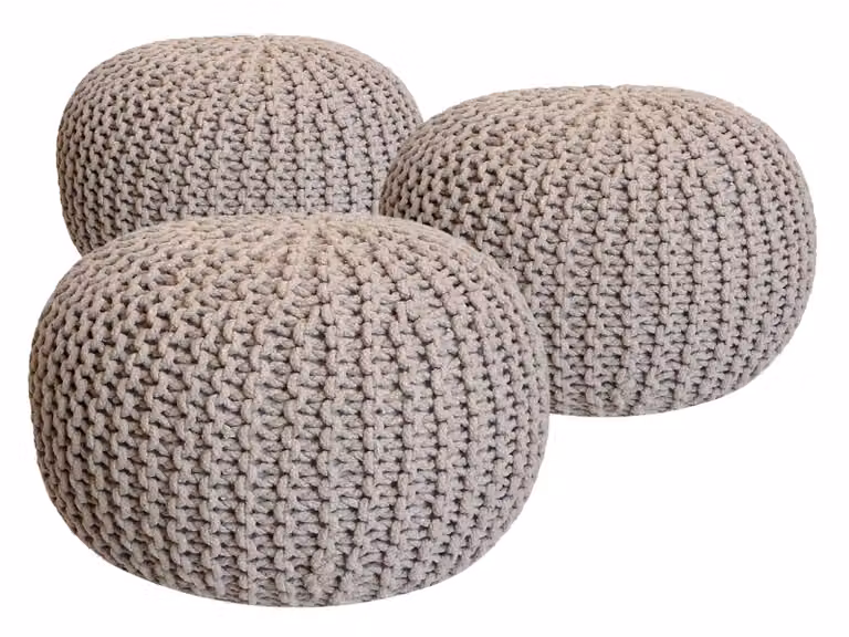 Sgabello in maglia set di 3 pouf seduta pouf seduta pouf cuscino da terra beige Ø 55cm