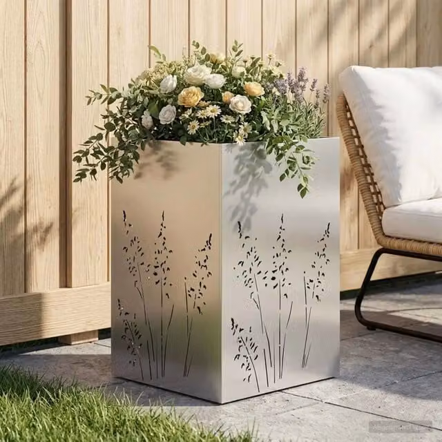 Vaso da giardino Argento 50 x 50 x 75 cm Acciaio Inox 8005772