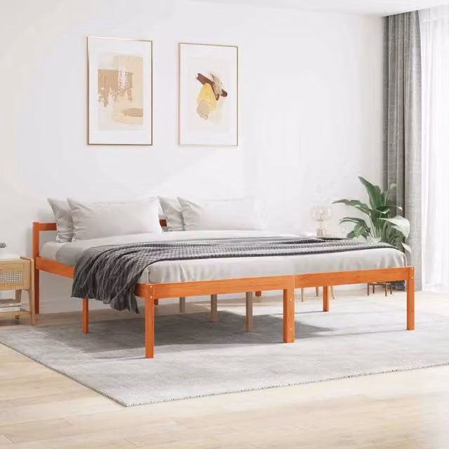 Struttura del letto-Giroletto Marrone cerato 200 x 200 cm Pino massello 171040