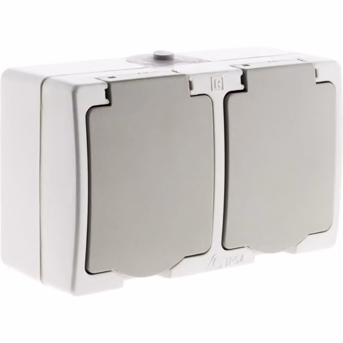 Presa doppia 2P + E 16 A grigio chiaro IP54 - Akya