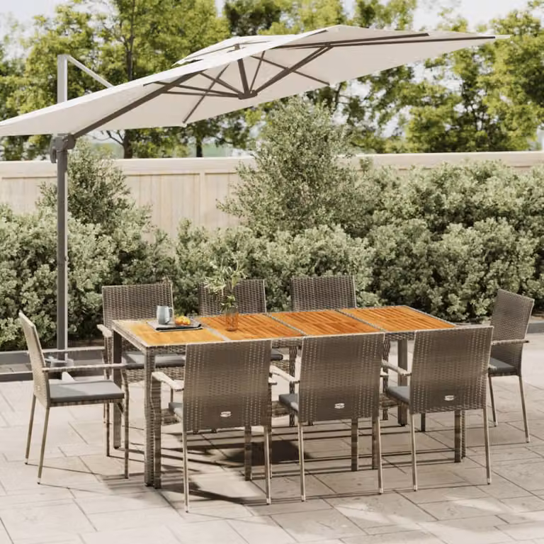 Set da pranzo da giardino vidaXL in polyrattan e legno di acacia grigio, 9 pezzi