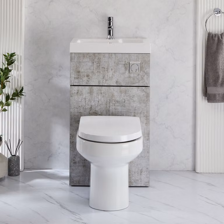 Set Bagno Grigio Calcestruzzo con Mobile WC, Sanitario e Lavabo Integrato 500 x 890mm - Cluo