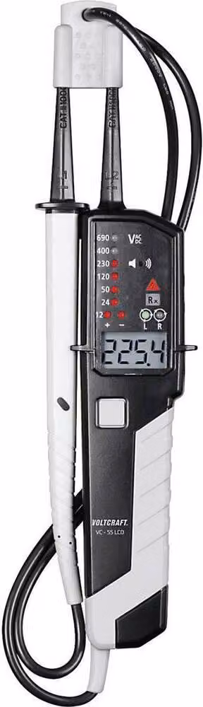 VOLTCRAFT VC-55 LCD Tester di tensione bipolare calibrato (ISO) CAT III 1000 V, CAT IV 600 V Acustico, LCD, LED