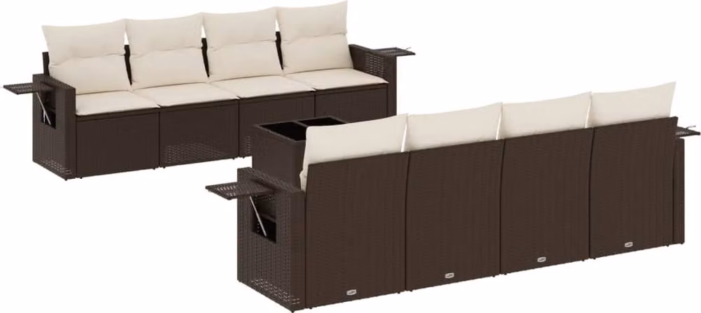 Set Divani da Giardino 9pz con Cuscini Marrone in Polyrattan