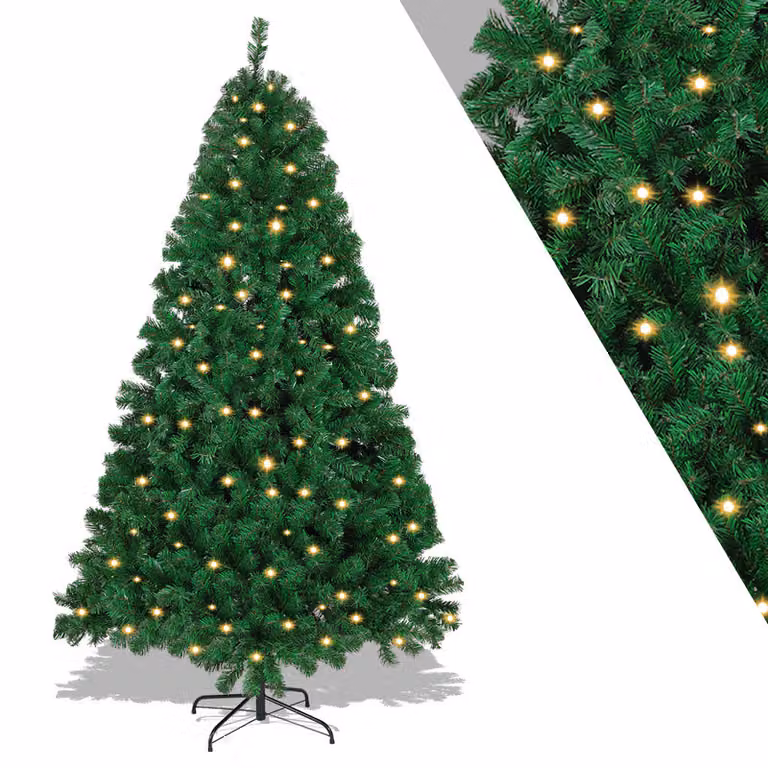 Jopassy LED 210CM Albero di Natale Artificiale Verde PVC Aghi Albero decorativo per la decorazione di Natale con luci fiabesche, con 1200 punte