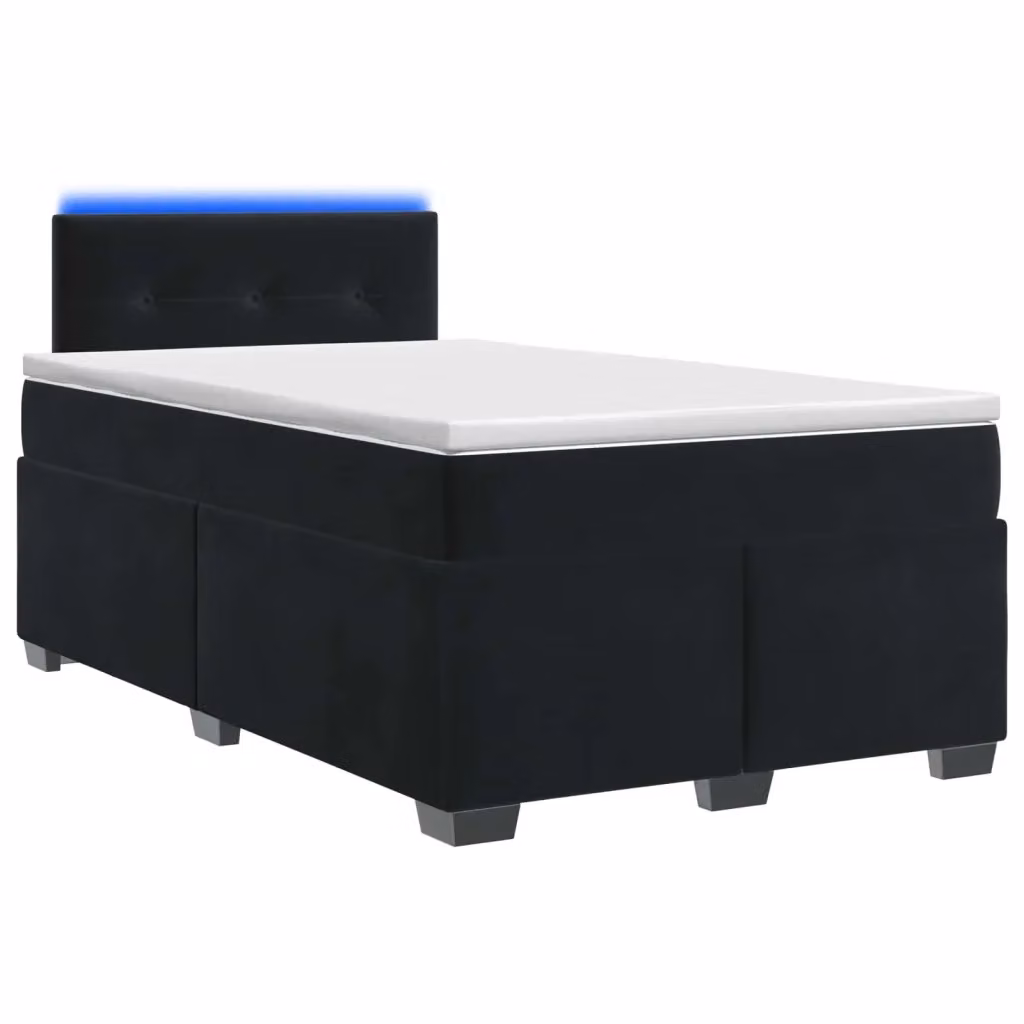 Letto con Box Spring e Materasso Ibrido vidaXL in Velluto Nero con Illuminazione LED e Porte USB L/P/H: 120 x 200 cm – 2