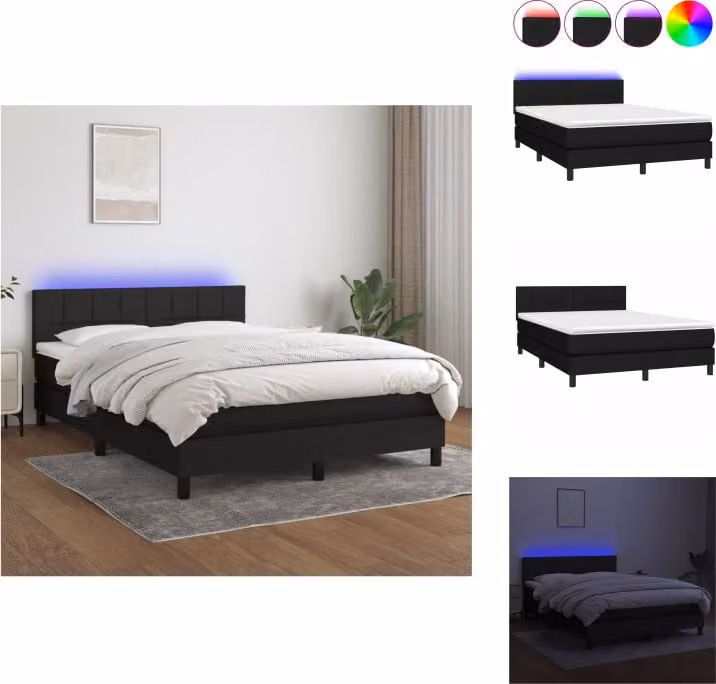 vidaXL Letto a molle con materasso e LED in tessuto nero 140x190 cm - Letti e strutture letto