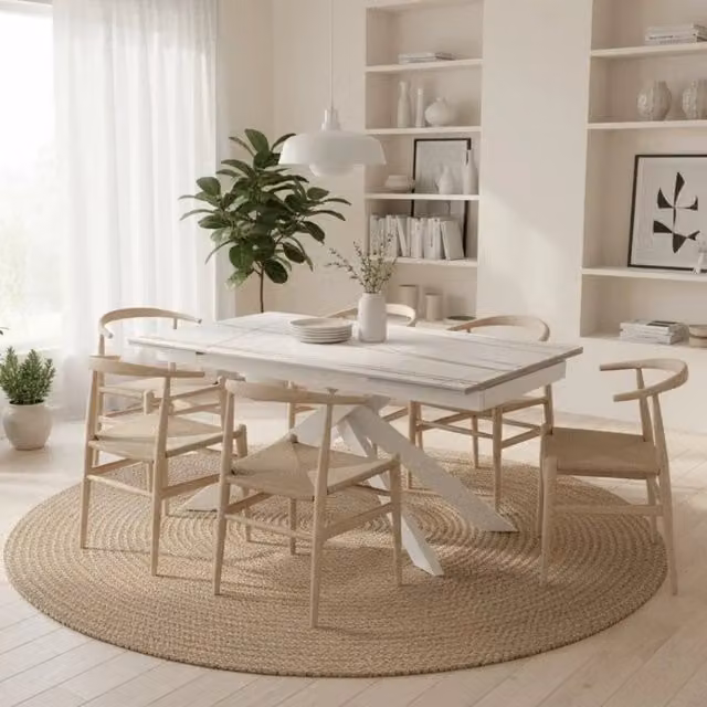 Tavolo da pranzo rettangolare allungabile Nexus Duzzle in ceramica bianca effetto marmo, L/P: 140-200 x 80 cm – 1
