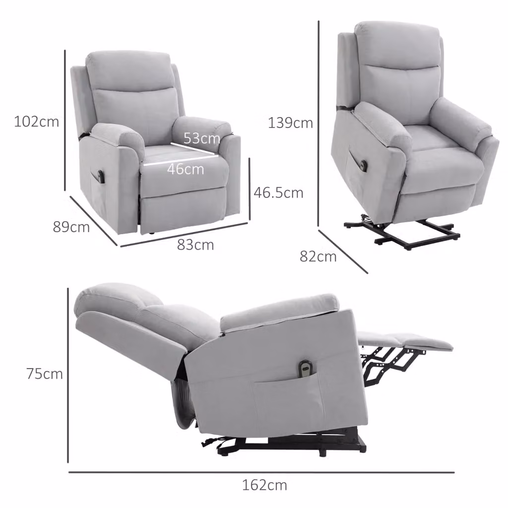Poltrona relax elettrica Mivray con funzione alzata e reclinazione, rivestimento in tessuto grigio con struttura in metallo e imbottitura in schiuma – 2