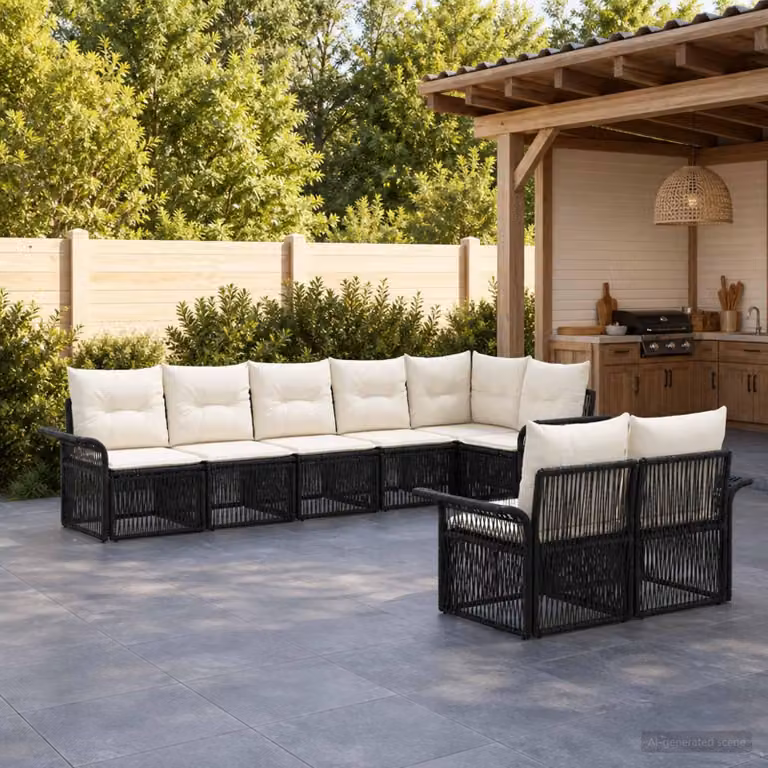 Maison Exclusive - Set da giardino composto da 8 pezzi, divano in rattan sintetico nero