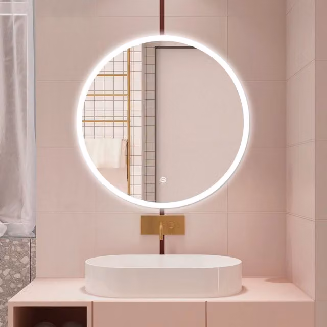 AICA Specchio da bagno 60 x 60 cm, 3 colori, antiappannamento, dimmerabile, interruttore touch, Funzione Memoria
