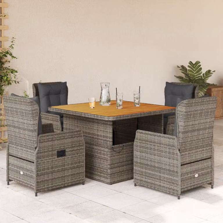 vidaXL Set da Pranzo da Giardino in Legno di Acacia Oliato e Polyrattan, 5 Pezzi, Grigio e Marrone