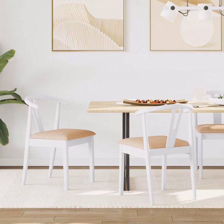 Set di 2 sedie da pranzo vidaXL in legno di gomma con braccioli, Bianco e marrone