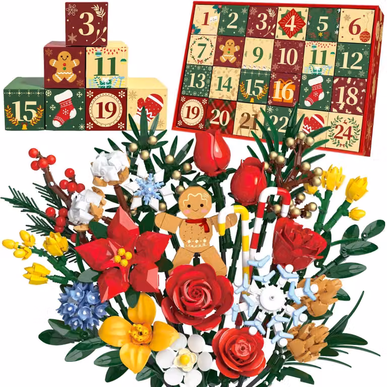 Calendario dell'Avvento 2026 – 24 kit per costruire fiori, creativi, in ABS, di colore rosso