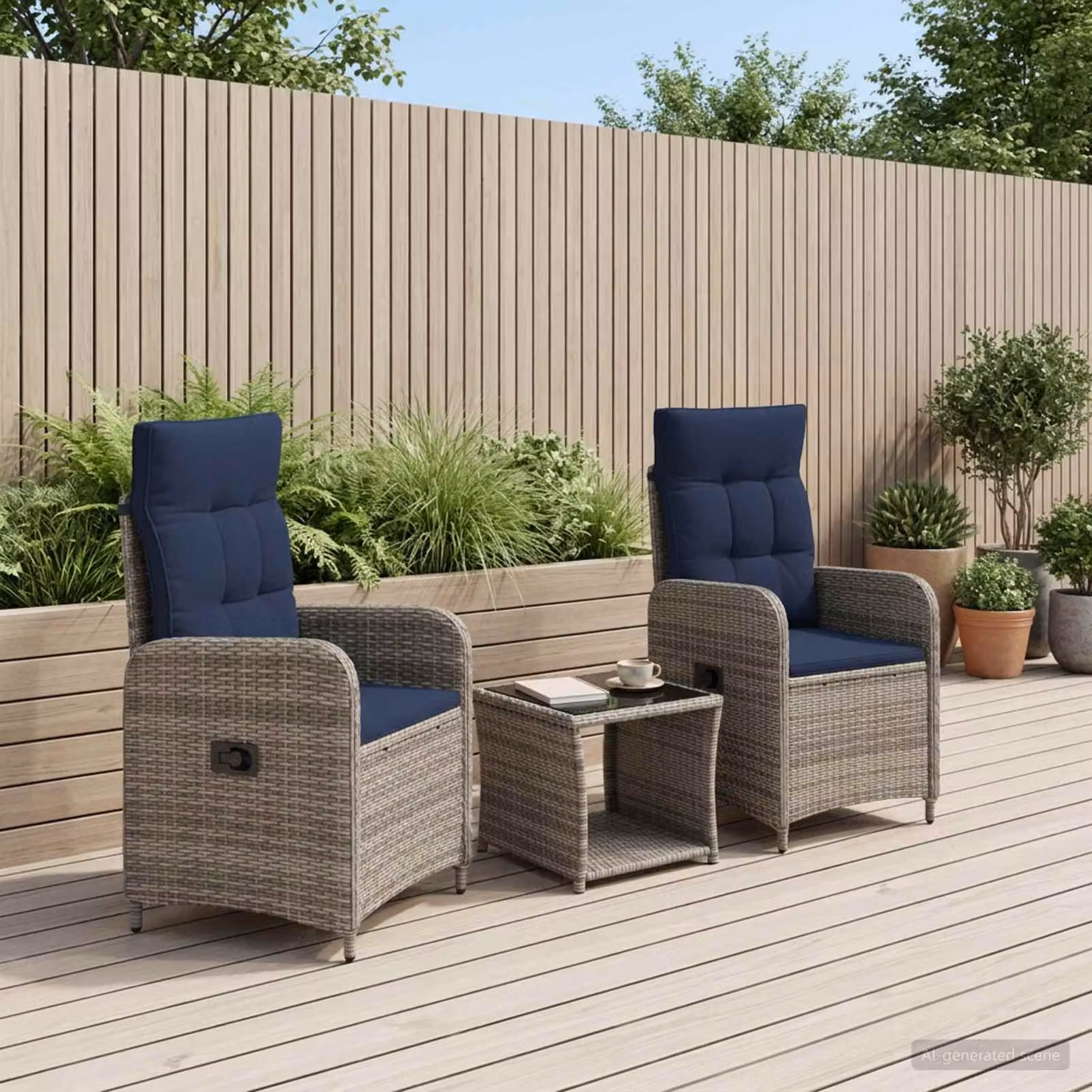 Set Lounge da Giardino vidaXL 3 pz Blu con Cuscini Imbottiti e Struttura in Acciaio Verniciato a Polvere