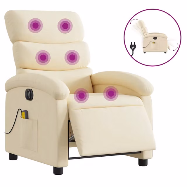 Poltrona Reclinabile Massaggiante | Sedia Relax Elettrica Crema in Tessuto