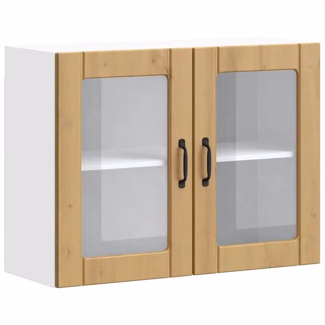 Pensile da Cucina Lucca Design In con Ante in Vetro, Bianco e Marrone, L 80 x H 60 x P 31 cm