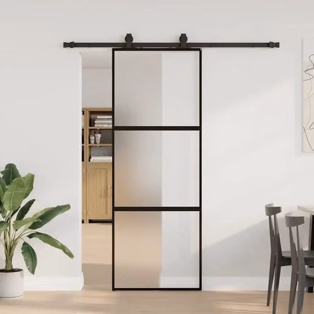 Porta Scorrevole Moderna VIDAXL in Vetro e Alluminio con Ferramenta Nera L: 76 cm, H: 205 cm