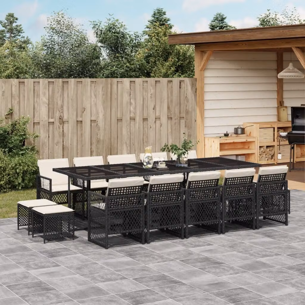 Maison Exclusive - Set da Pranzo da Giardino 15 pz con Cuscini Nero in Polyrattan