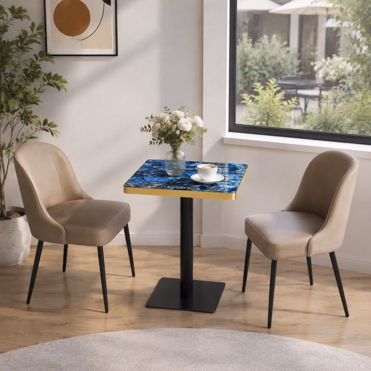 Set di 2 tavolini da caffè, forma rotonda, con spazio contenitore, impilabili, in MDF, aspetto legno (blu)