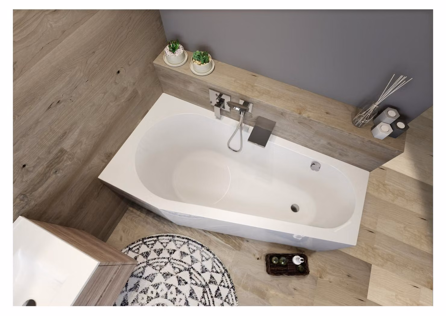 RIHO Delta baignoires d'angle, version droite, variante Plug & Play, 1 place, blanc, B068007005, B068007005