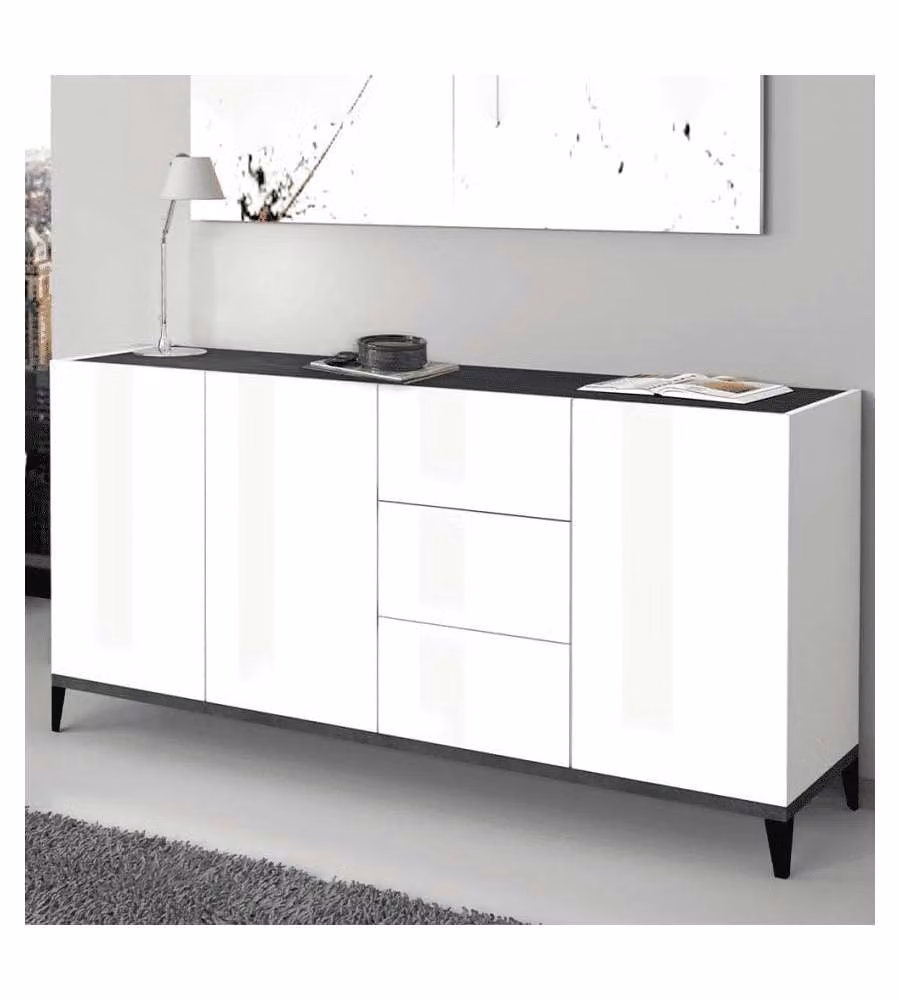 Web Furniture Madia Moderna 160x40x82 Bianco Lucido e Ardesia