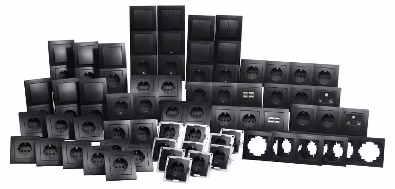 Set di interruttori e prese McPower Flair ''Megaset'', nero opaco, 100 pezzi