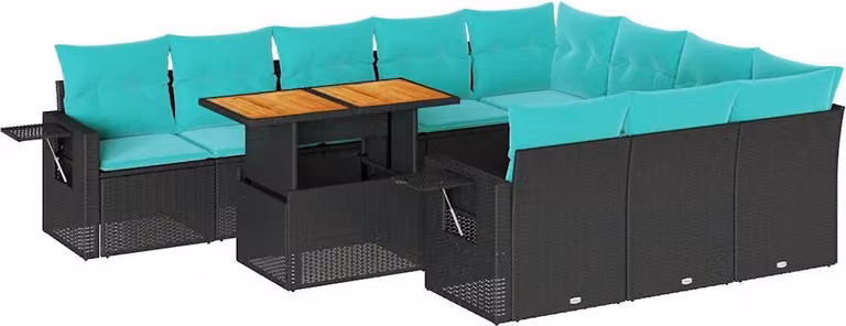 Set Divani da Giardino 11 pz con Cuscini in Polyrattan Nero