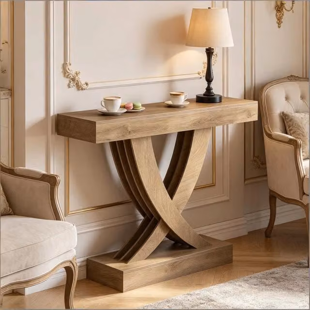 Consolle Mivray marrone con struttura a X in MDF e piano rinforzato per ingresso e soggiorno L: 110 cm – 1