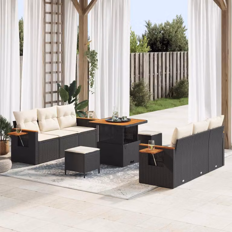 Maison Exclusive - Set da giardino composto da 9 pezzi, divano in rattan sintetico nero