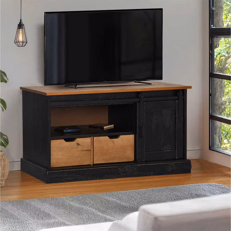 Mobile Porta TV vidaXL HALDEN con Anta Scorrevole in Legno e Metallo, Nero, L 110 x P 40 x H 60 cm