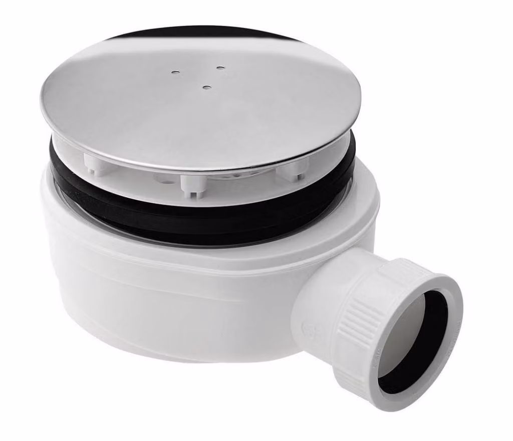 Sifone per piatti doccia, Ø 90 mm, DN40, basso, coperchio in acciaio inox lucidato