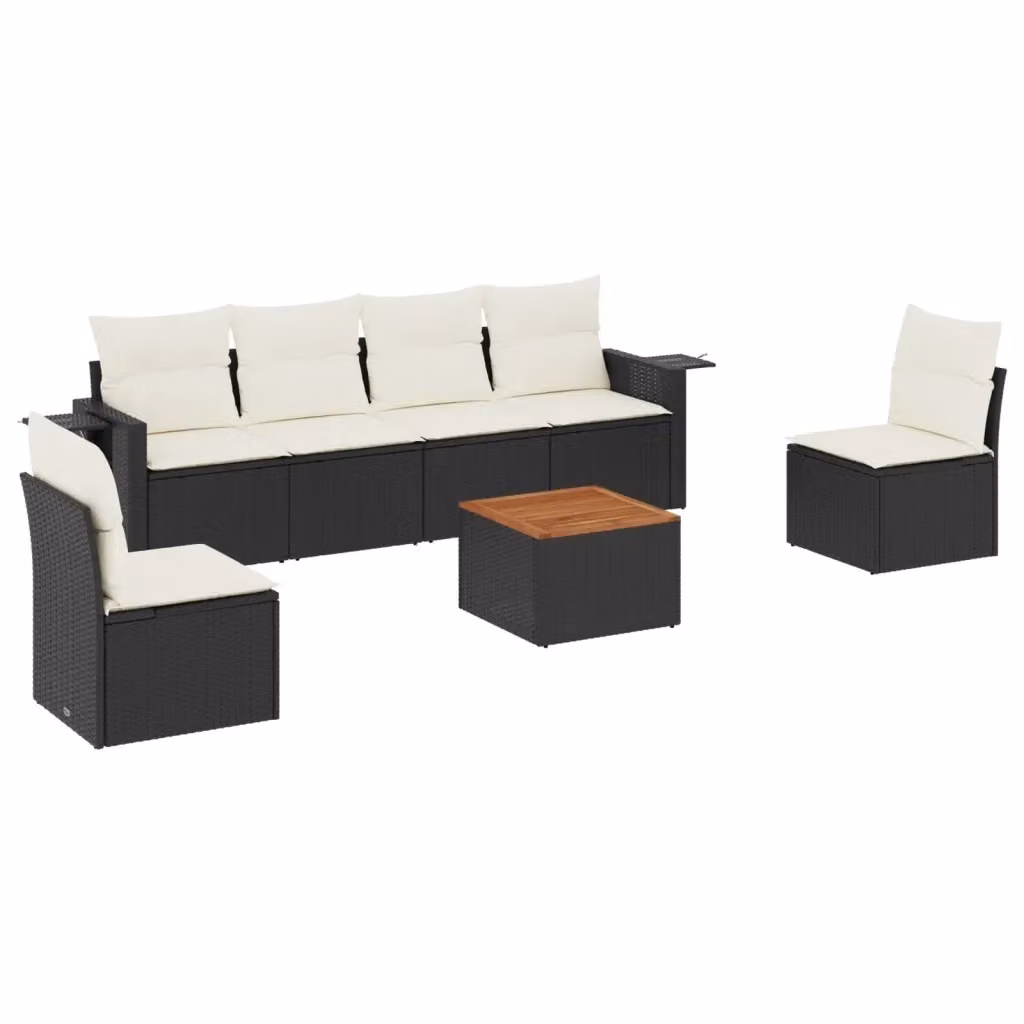 Set di divani da giardino vidaXL in polyrattan nero con 7 pezzi e cuscini inclusi – 2