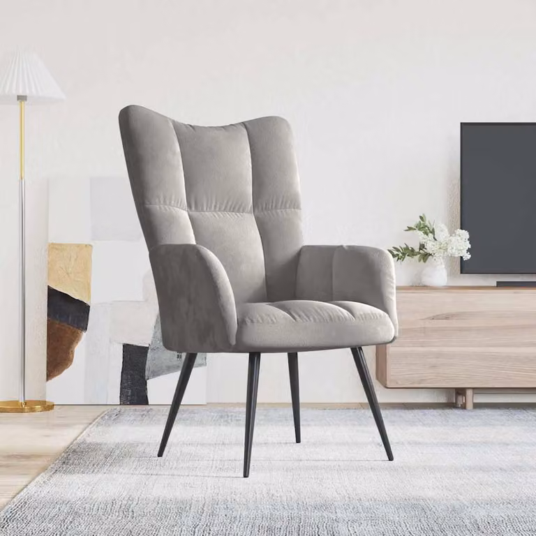 Sedia Relax vidaXL in Velluto Grigio Chiaro con Braccioli e Struttura in Metallo
