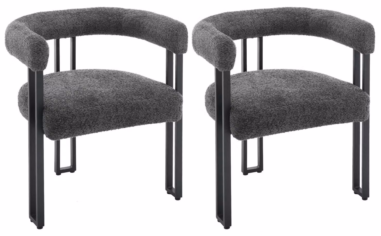 Sedie da pranzo con braccioli - Sedia di design - Set da 2 - Imbottite - Stile moderno - Struttura in metallo - Rivestimento in chenille - Grigio scuro