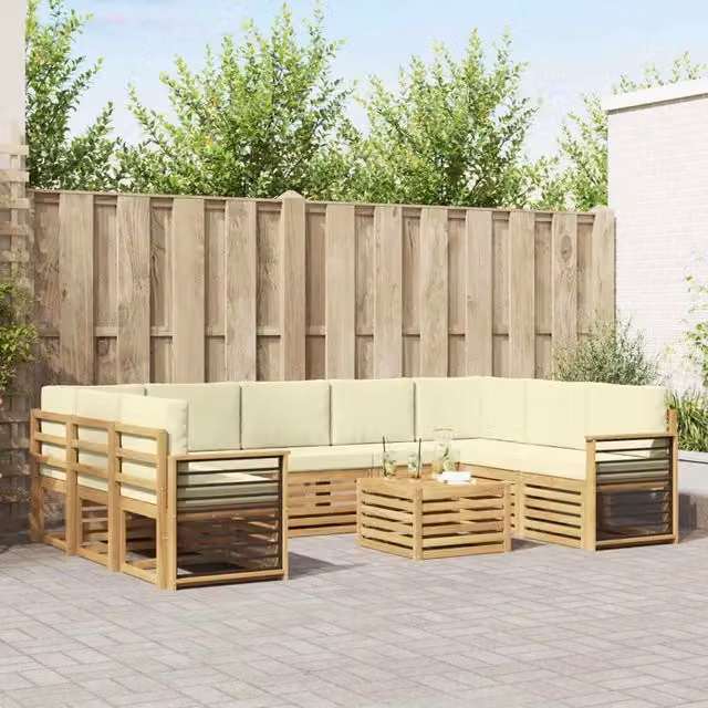 Set di divani da esterno vidaXL in legno di acacia con cuscini bianchi e beige – 1