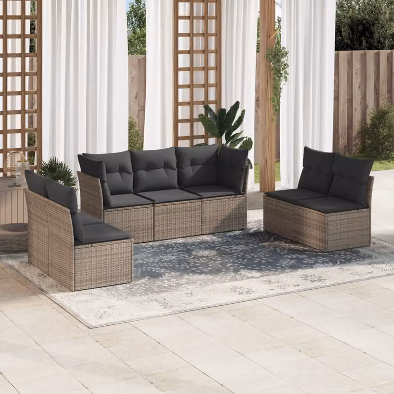 vidaXL Set Divani da Giardino 7 pz in Polyrattan e Metallo con Cuscini Grigio