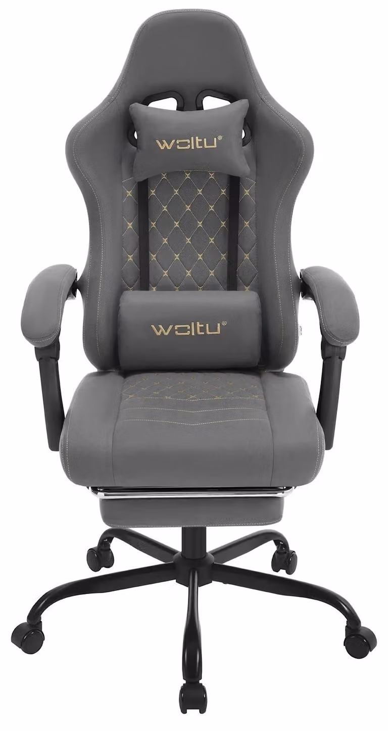 Sedia ergonomica per computer - Sedia da gaming - Rotatoria - Regolabile in altezza - Con braccioli - Con rotelle - Rivestimento in tessuto grigio-giallo
