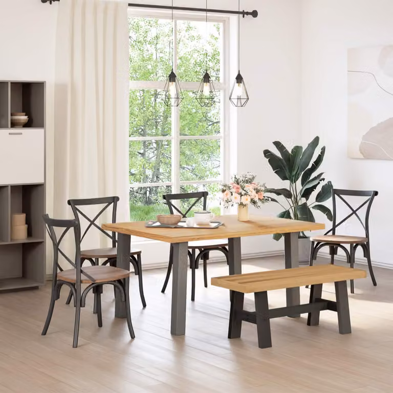 Panchina da pranzo NOAIN vidaXL in legno di pino rustico, marrone/beige, L 120 x P 41 x H 45 cm