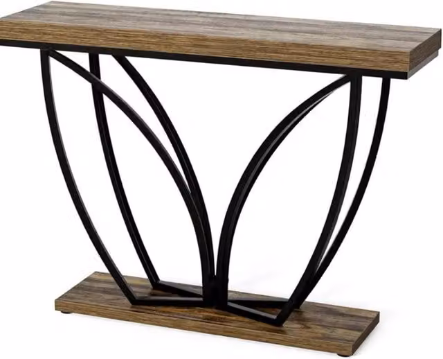 Tavolino consolle rustico industriale in MDF e metallo 105x30 cm marrone