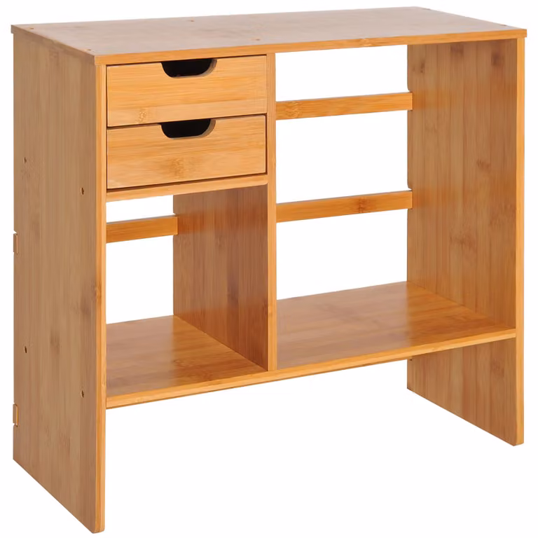 Organizer da Scrivania Reversibile 48x19,5x46 cm con 2 Cassetti Portaoggetti Multifunzionale in Bambù