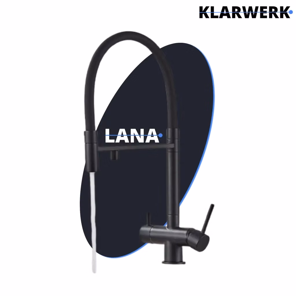 Miscelatore da cucina Klarwerk Lana con rubinetto estraibile a 3 vie in acciaio inossidabile, nero opaco, girevole a 360 gradi con 3 connessioni per acqua potabile – 2