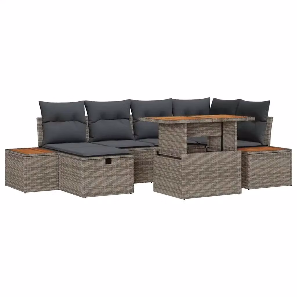 Set Divano da Giardino vidaXL in Polyrattan Grigio con 7 Pezzi e Cuscini Inclusi – 2