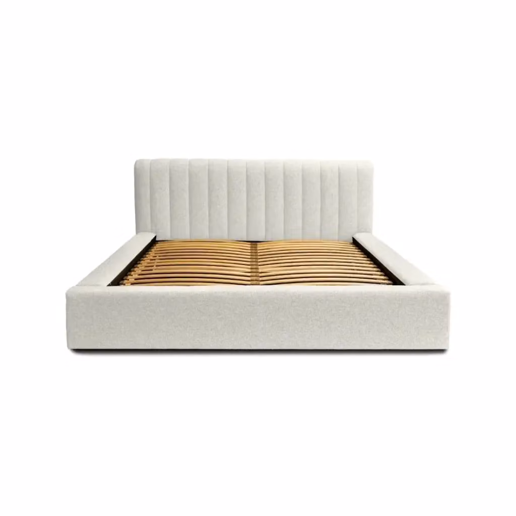 Letto contenitore CERVIN Meublorama Grigio, rivestimento in bouclé, con rete sollevabile, L/P: 140 x 200 cm – 2